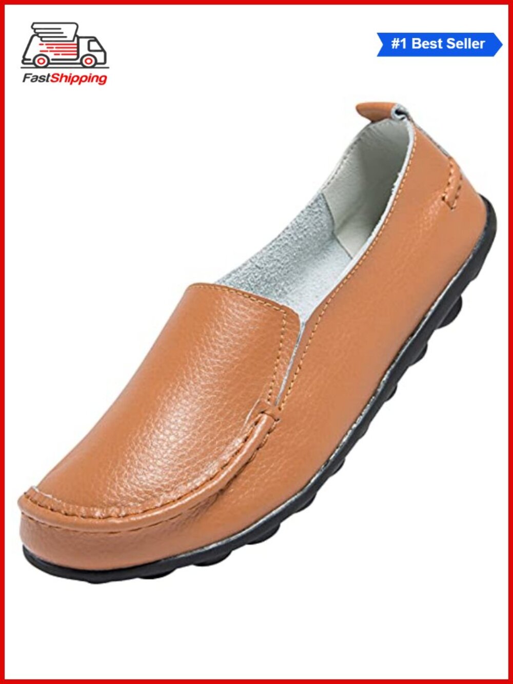 Women's Leather Slip On Loafers Comfortable Walking Flats Casual Driving Shoes